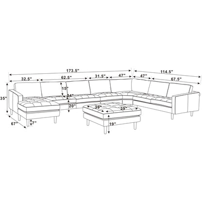 Allysson 174” Leather Modular Corner Sectional w/Ottoman