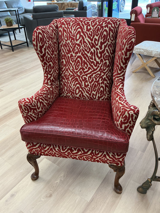 Traditional Wingback Chair w/Faux Crocodile Seat