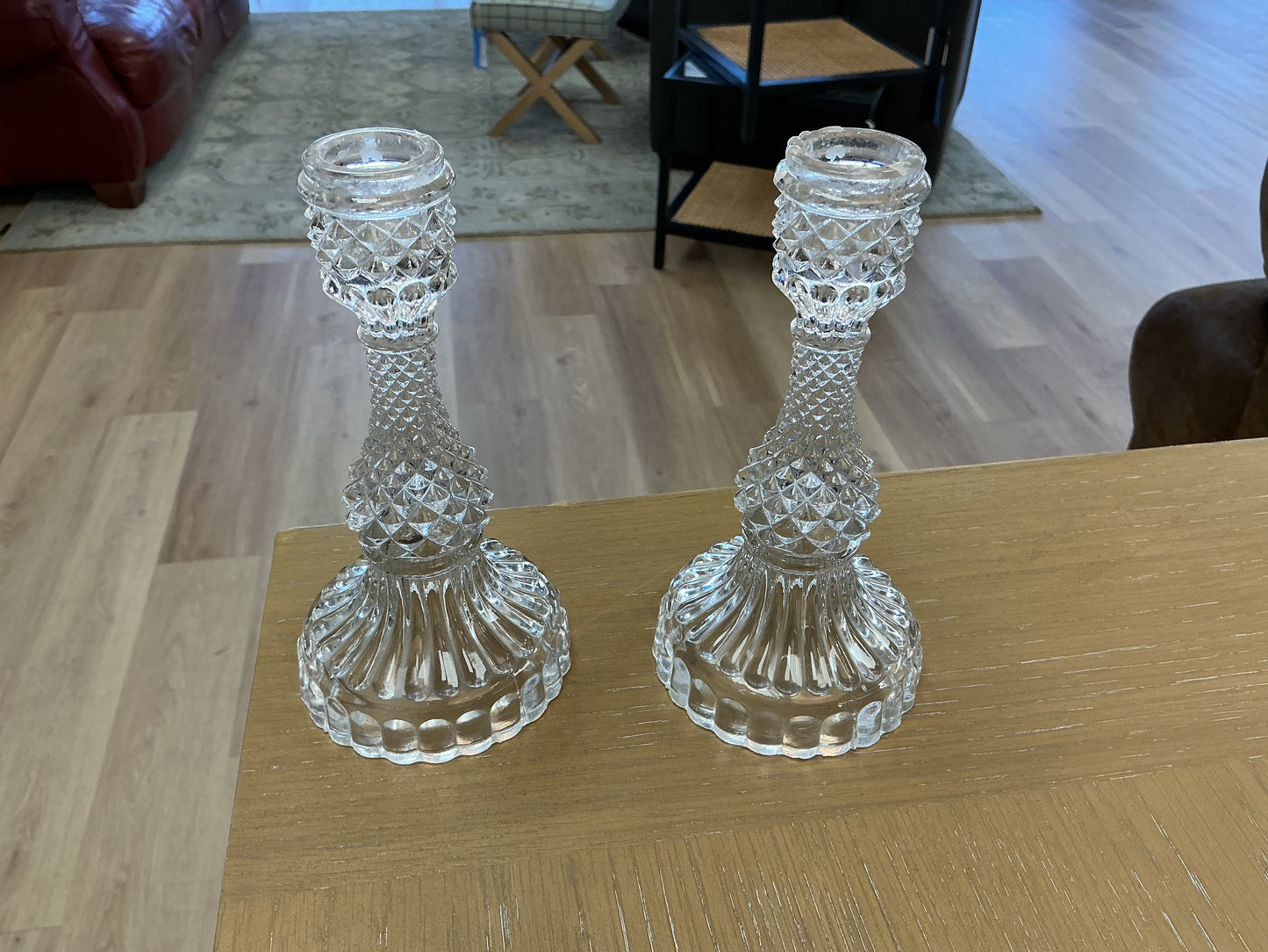 Diamond Block Glass Candle Holders (Set of 2)