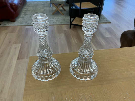 Diamond Block Glass Candle Holders (Set of 2)