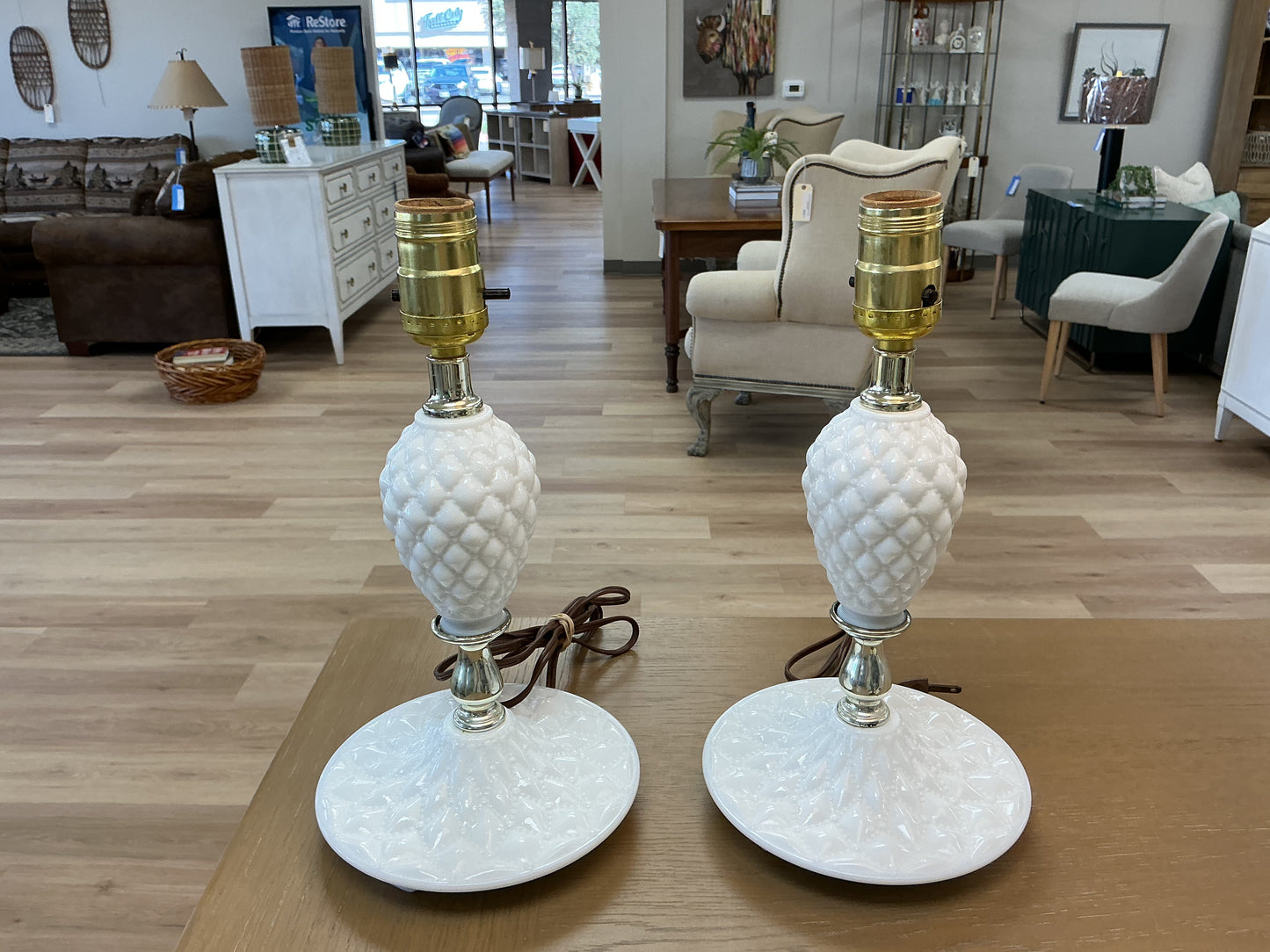 Vintage Quilted Diamond Milk Glass Lamp