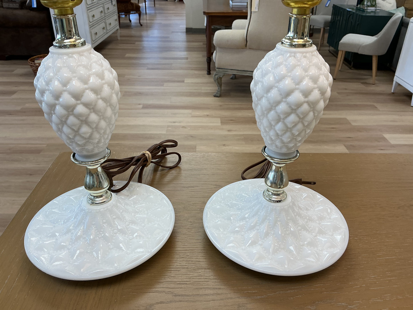 Vintage Quilted Diamond Milk Glass Lamp