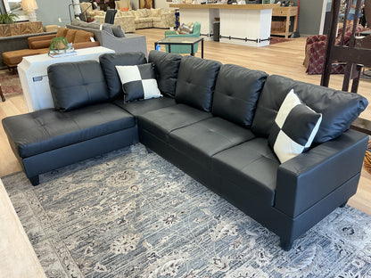Large Black Faux Leather 2-Piece Sectional