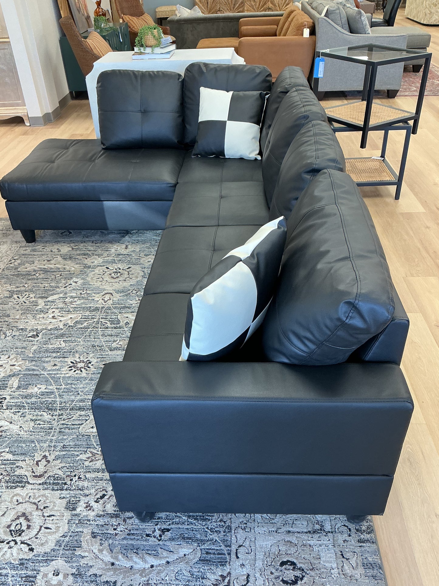 Large Black Faux Leather 2-Piece Sectional