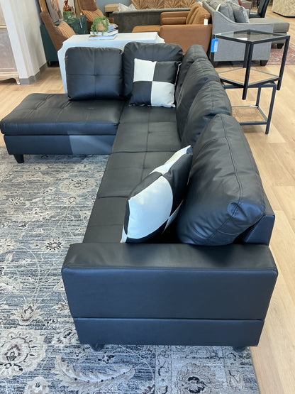 Large Black Faux Leather 2-Piece Sectional