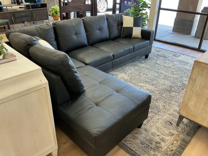 Large Black Faux Leather 2-Piece Sectional