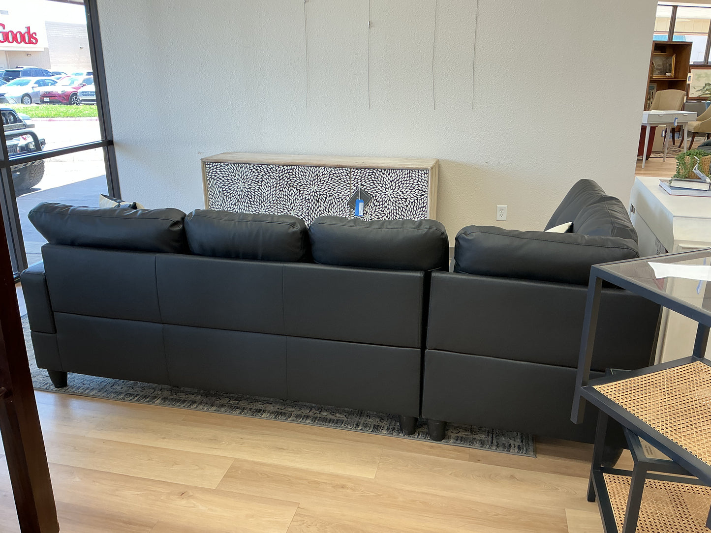 Large Black Faux Leather 2-Piece Sectional