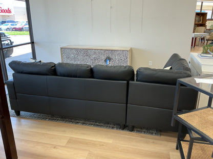 Large Black Faux Leather 2-Piece Sectional