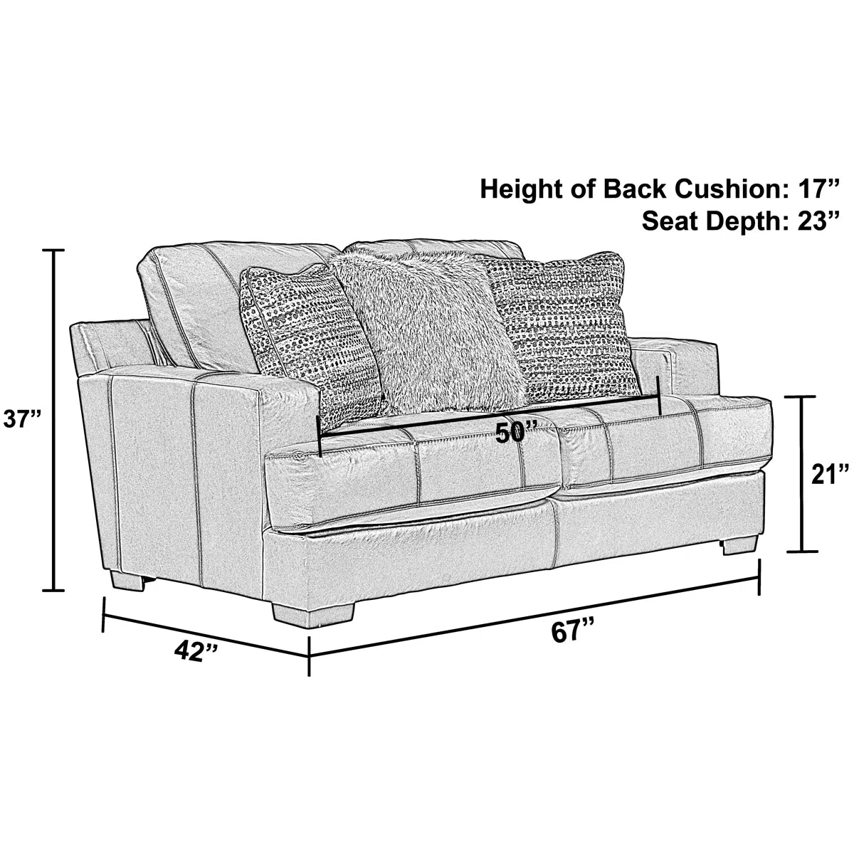 Arieyanna 67” Italian Leather Match Loveseat