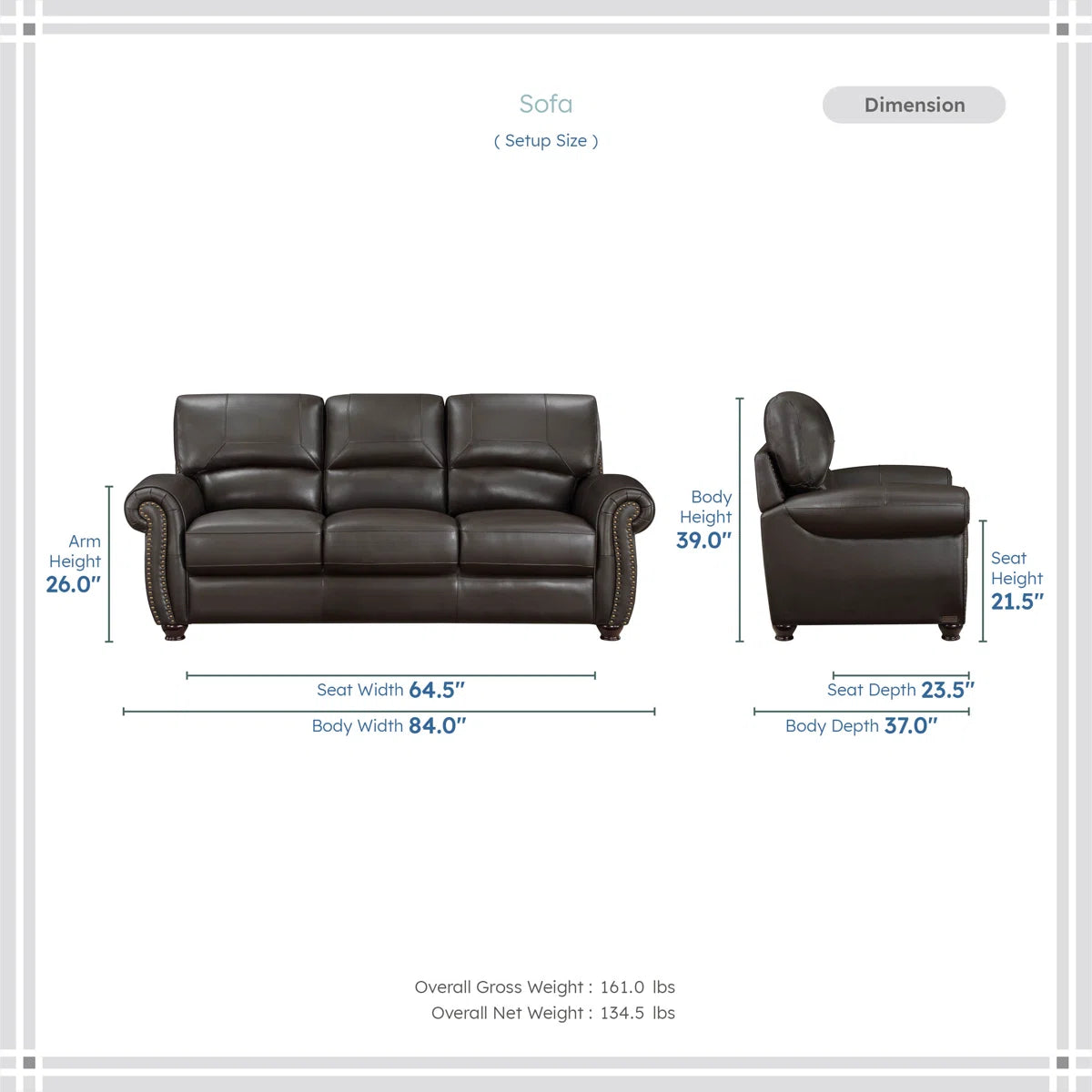 Neoga Leather Roll Arm Sofa
