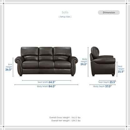 Neoga Leather Roll Arm Sofa