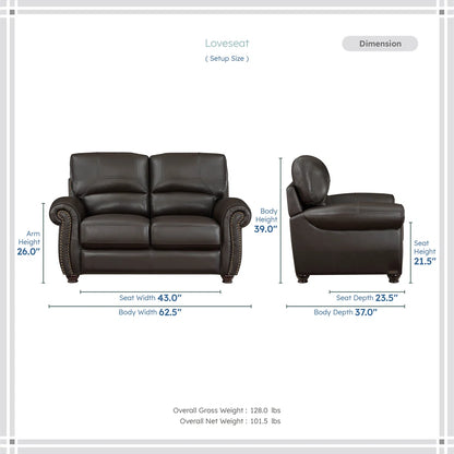 Neoga Leather Roll Arm Loveseat