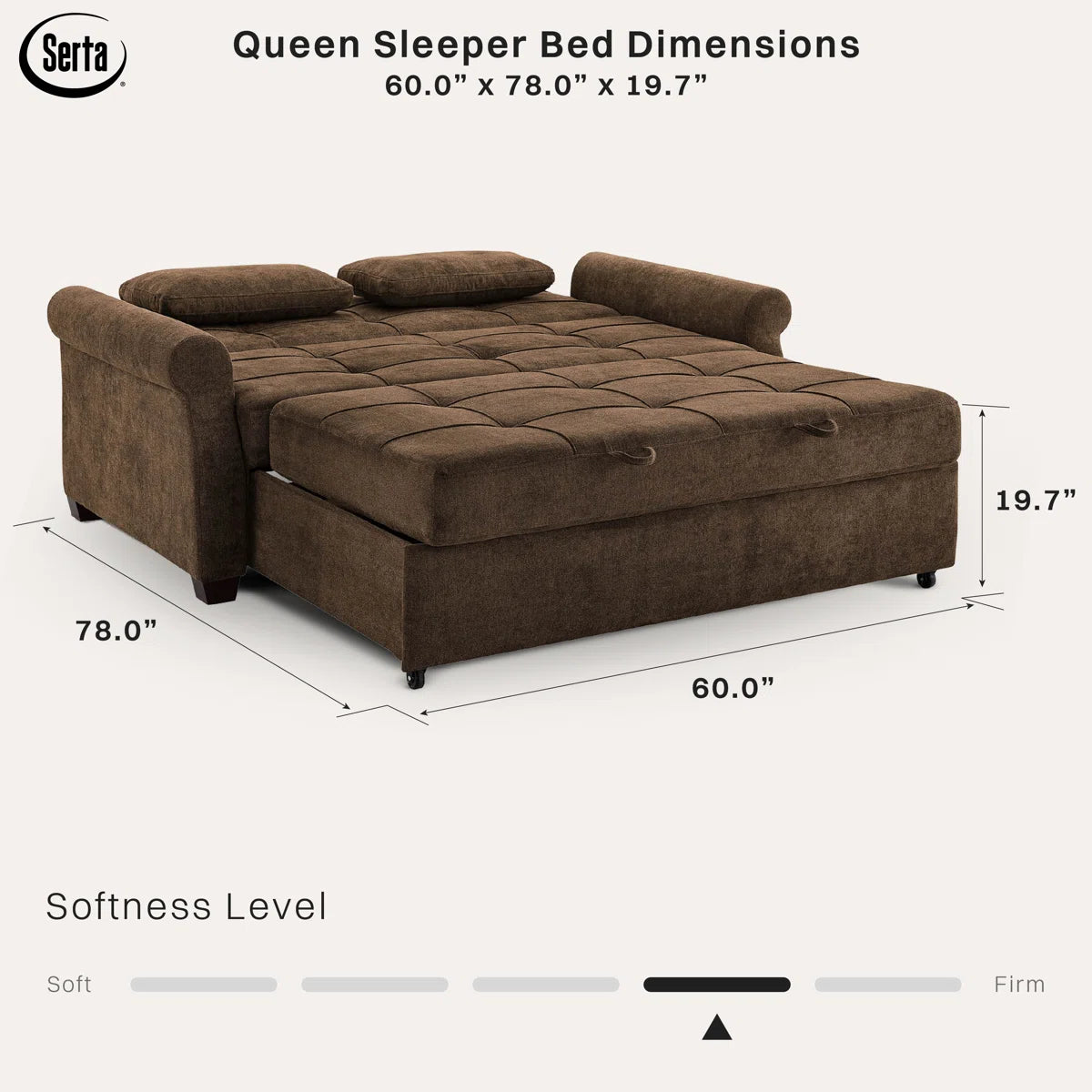 Serta Sabrina 73” Tufted Back Queen Convertible Sleeper Sofa