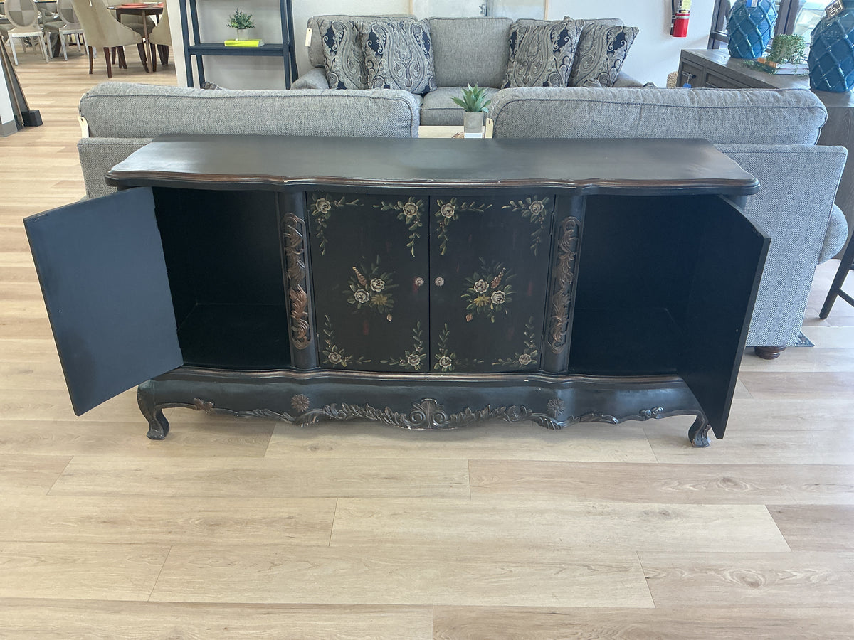 Black Lacquered Hand Painted French Style Sideboard