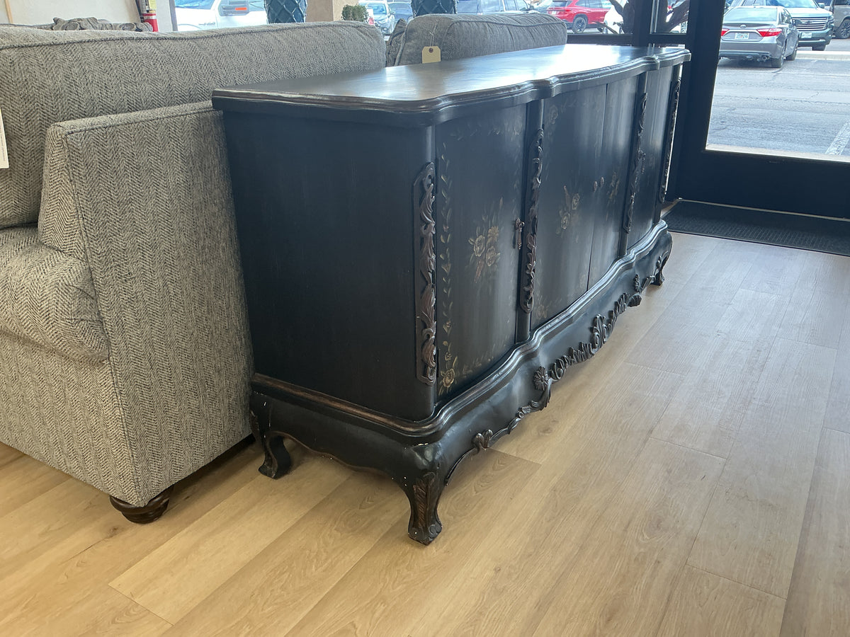 Black Lacquered Hand Painted French Style Sideboard