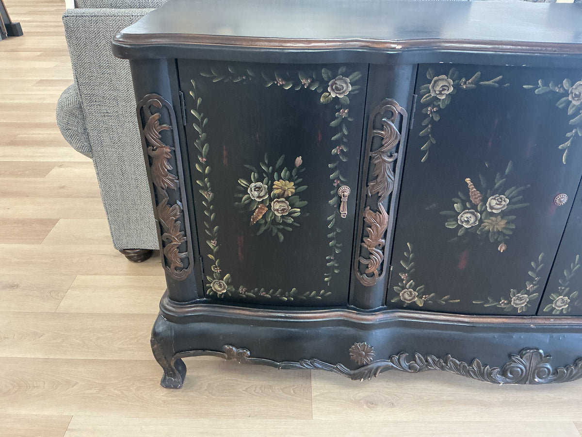 Black Lacquered Hand Painted French Style Sideboard