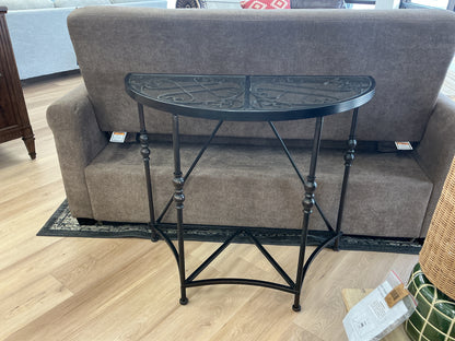 Wrought Iron and Glass Half-Moon Accent Table